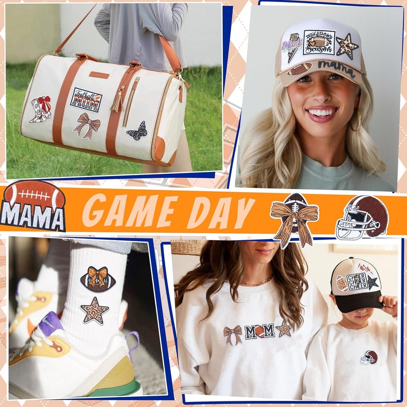 Meneng Iron On Football Mama Patches: 32PCS Embroidered Football Bow Cheer Patch for Mom & Kids - Energetic Football DIY Crafts for Clothing Hats Backpacks Jerseys Jeans - Image 5